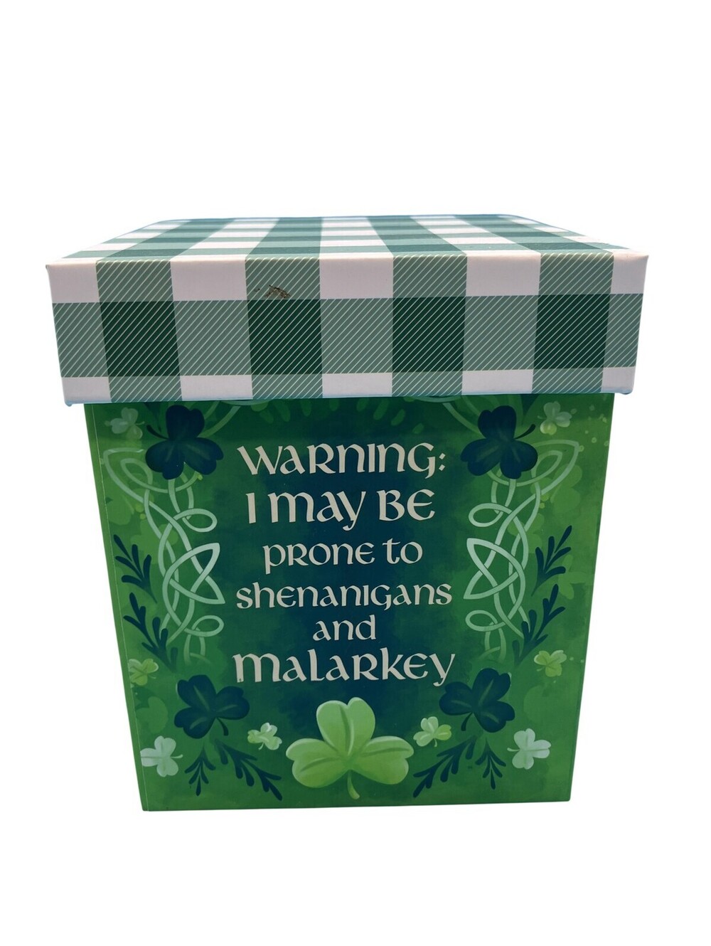 Evergreen Stemless Wine Glass Warning Shenanigans Malarkey Green Shamrock Box